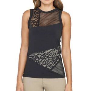 ANATAOMIE Dina Tank Top Womens XS Black Mesh Panel‎ Sleeveless Shirt Italy